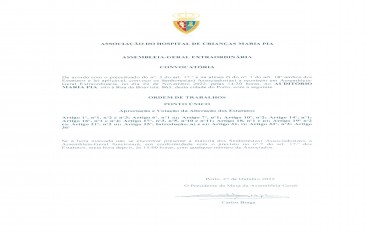 Convocatória AG Extraordinária Alteração dos Estatutos