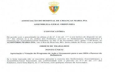 Convocatória - AG Ordinária 13/11/2023